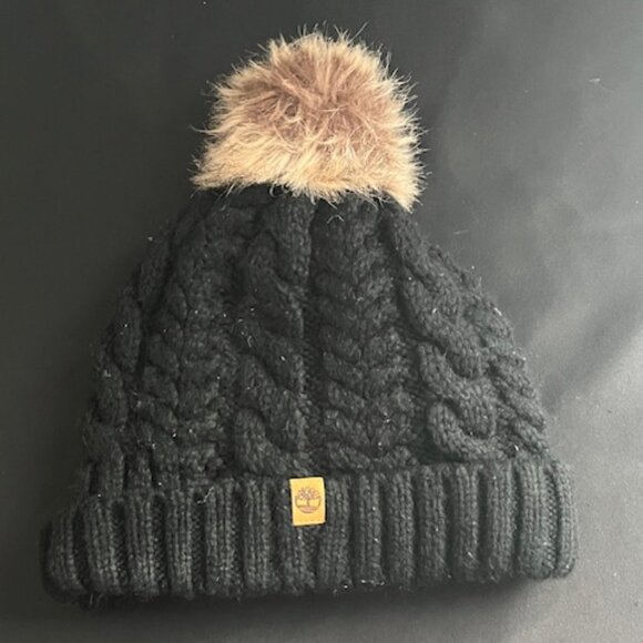 Timberland Black With Brown Pom-Pom Beanie/Winter Hat - One Size - Picture 1 of 5